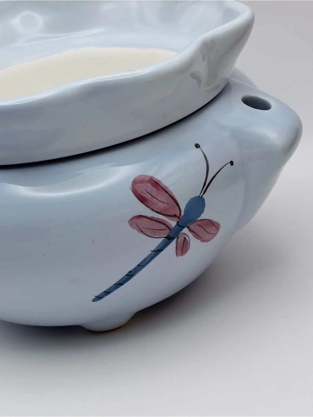 Vintage Ceramic *African Violet Planter Self Watering Dragonfly Pot Light Blue